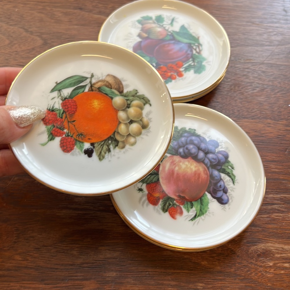 5 Rare Bavaria mid century Furstenburg hand pained gold rimmed trinket plates